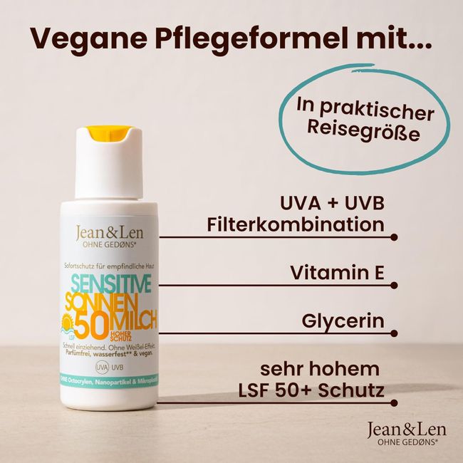 Jean & Len Sensitive Sonnenmilch LSF 50 wasserfest
