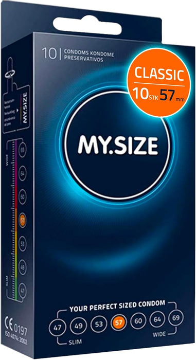 MY.SIZE Classic Kondome Größe 4 I 57 mm Breite I 10 Stück Standardpackung I Premium Kondome extra dünn I Kondome gefühlsecht hauchzart I dünne 0,07 mm Wandstärke I Kondome vegan