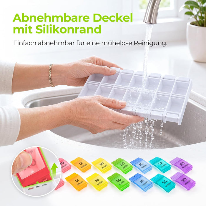 AUVON Wochen-Tablettenbox mit Druckknopfdeckeln