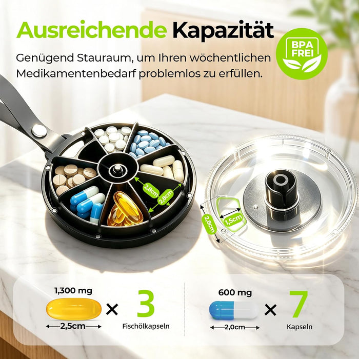 AUVON kleiner runder Tablettenorganizer mit Magnetdeckel