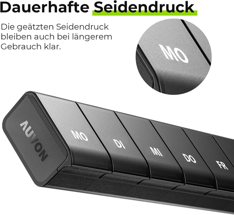 AUVON schwarze Wochen-Tablettenbox mit sieben Reihenfächern