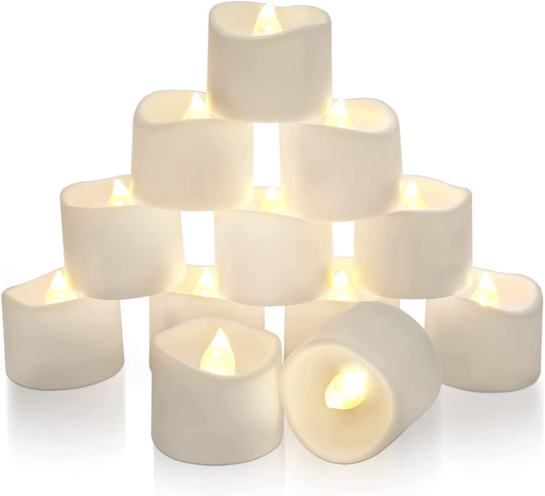 12 LED Teelichter mit Timer, 6 Stunden an und 18 Stunden aus, 3.6 x 3.6 cm elektrische flackernde batteriebetriebene Kerzen, warme weiße