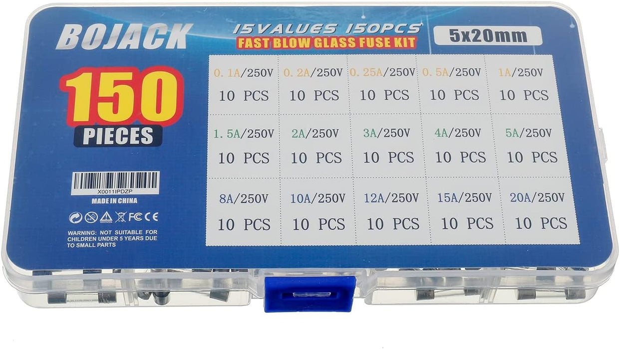 15 Values 150pcs Schnellschlag Glassicherungen Sortiment Set 5x20mm Sicherung 250V Sicherungen 0,1 0,2 0,25 0,5 1 1,5 2 3 4 5 8 10 12 15 20A