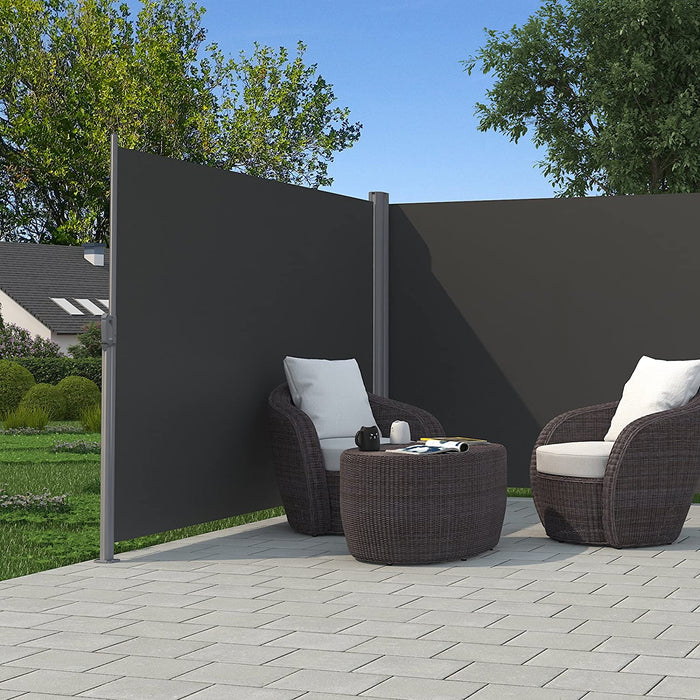 180 x 600 cm (H x L), Doppelseitenmarkise ausziehbar, Sichtschutz, Sonnenschutz, TÜV SÜD GS Zertifiziert, verdickter Polyester 280 g/㎡, rauchGrau