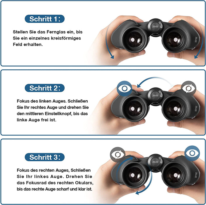 20x50 Fernglas - Fernglas Erwachsene mit Nachtsicht bei Schwachem Licht, BAK4 Prism FMC-Objektiv Kompaktes Ferngläser mit Smartphone-Adapter