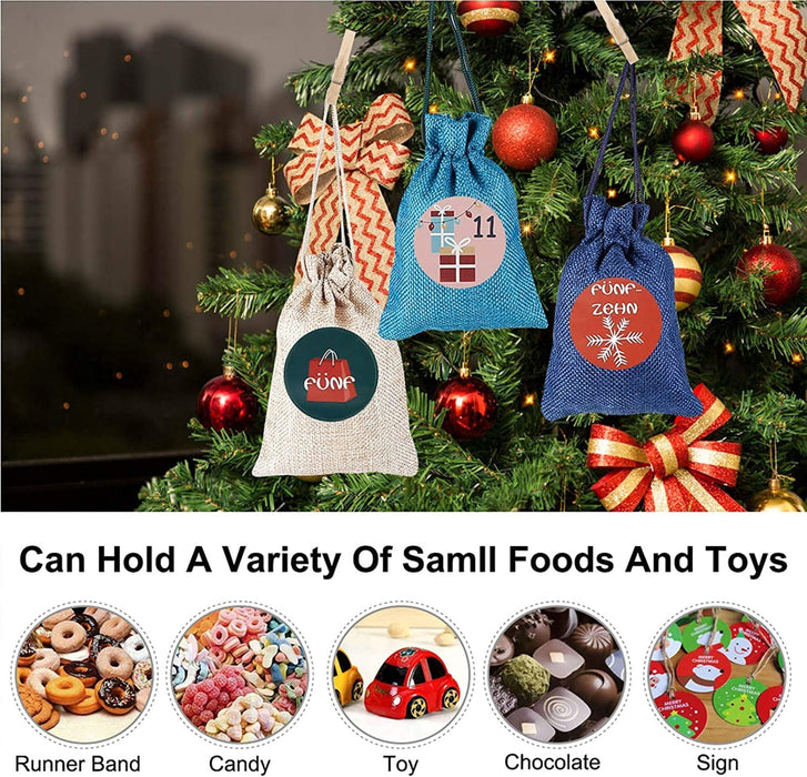 24 Adventskalender Zum Befüllen,Jutesäckchen Adventskalender 2022 Für Männer Frauen Kinder,Weihnachten Geschenktüten Mit 48 Adventszahlen Aufkleber,DIY Stoffbeutel Weihnachtskalender Tüten