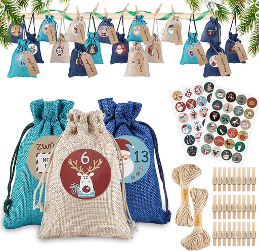 24 Adventskalender Zum Befüllen,Jutesäckchen Adventskalender 2022 Für Männer Frauen Kinder,Weihnachten Geschenktüten Mit 48 Adventszahlen Aufkleber,DIY Stoffbeutel Weihnachtskalender Tüten