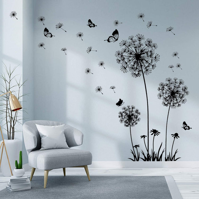 2 Stück Schwarz Wandtattoo Pusteblumen für Wanddeko,XXL Groß Löwenzahn Blumen Pflanzen Wandsticker Wandaufkleber Kleben Aufkleber Wandbilder für Wohnzimmer Schlafzimmer Vorraum Flur Fenster 165X130cm