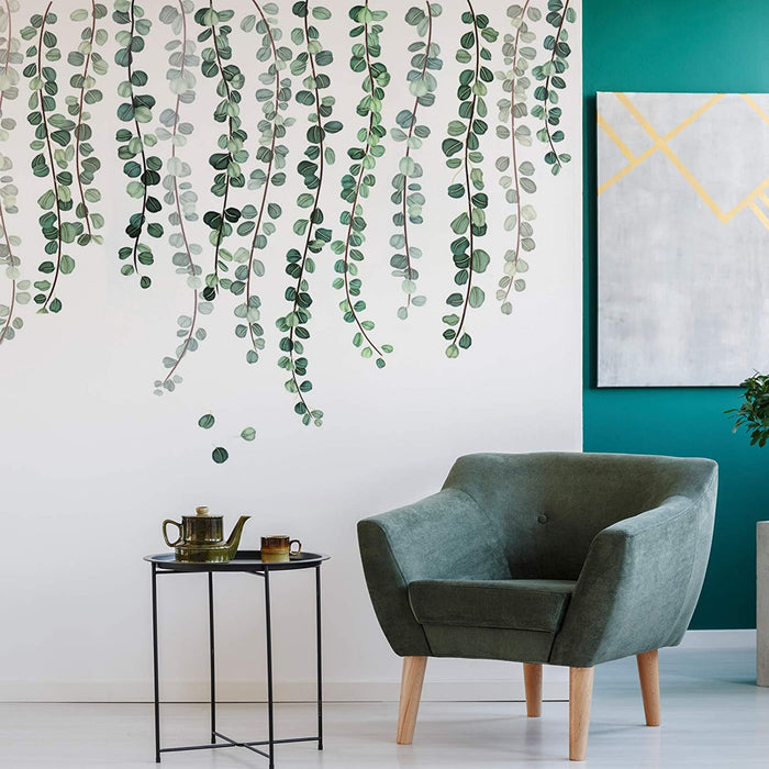 3 Blätter Grüne Pflanzen Eukalyptus Rebe Blätter Wandtattoo Abnehmbare Aquarell Wandkunst Dekor Schälen and Stock Wandaufkleber Kunst Wandgemälde Dekoration für Kindergarten Wohnzimmer