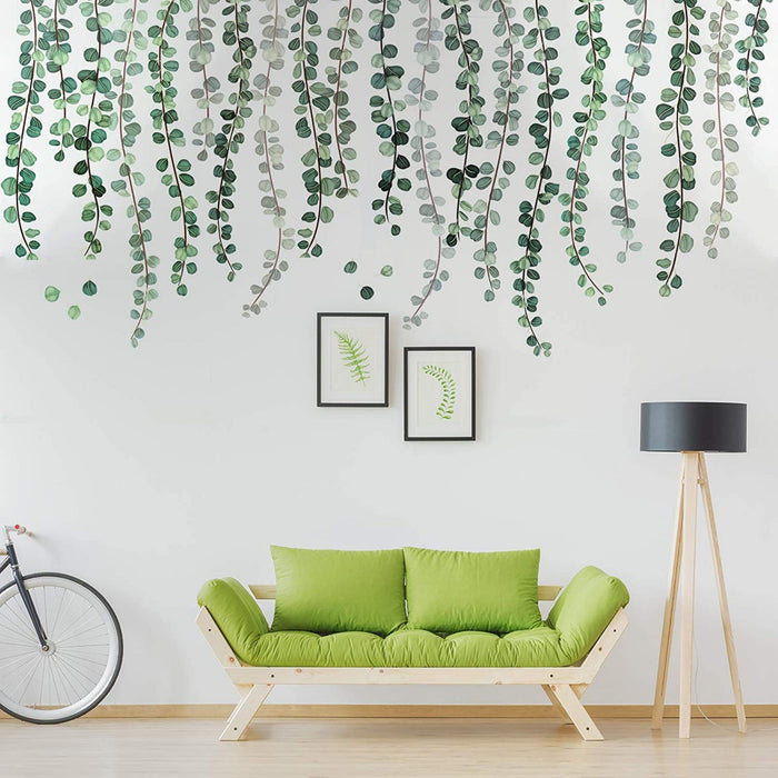 3 Blätter Grüne Pflanzen Eukalyptus Rebe Blätter Wandtattoo Abnehmbare Aquarell Wandkunst Dekor Schälen and Stock Wandaufkleber Kunst Wandgemälde Dekoration für Kindergarten Wohnzimmer