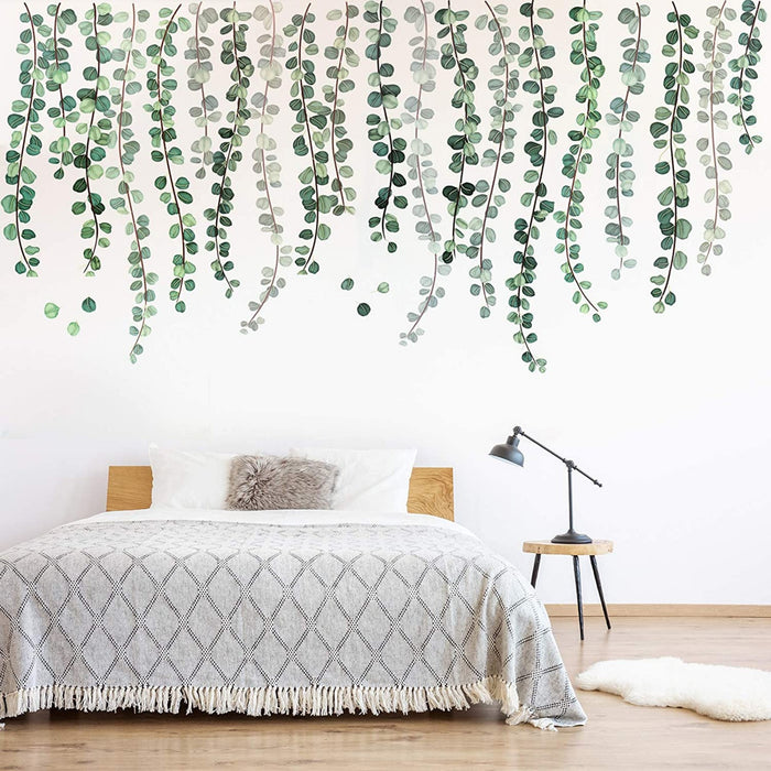 3 Blätter Grüne Pflanzen Eukalyptus Rebe Blätter Wandtattoo Abnehmbare Aquarell Wandkunst Dekor Schälen and Stock Wandaufkleber Kunst Wandgemälde Dekoration für Kindergarten Wohnzimmer
