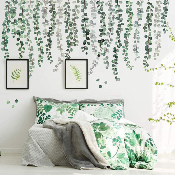 3 Blätter Grüne Pflanzen Eukalyptus Rebe Blätter Wandtattoo Abnehmbare Aquarell Wandkunst Dekor Schälen and Stock Wandaufkleber Kunst Wandgemälde Dekoration für Kindergarten Wohnzimmer