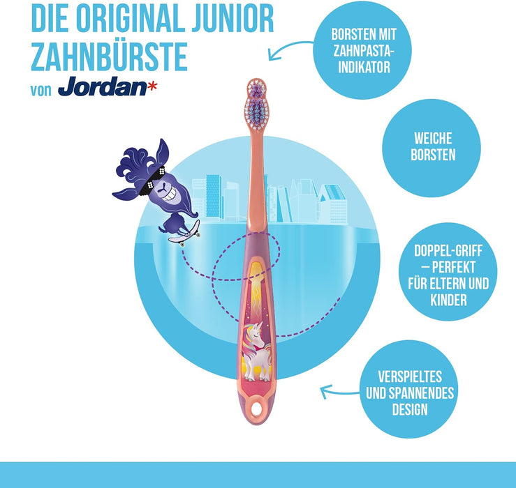 3 Zahnbürste Kinder | Kinder zahnbürste für 6-9 Jahre | Weiche Borsten, doppelter ergonomischer Griff & BPA-frei | Rosa und Blaue Farbe | Pack 4 Einheiten