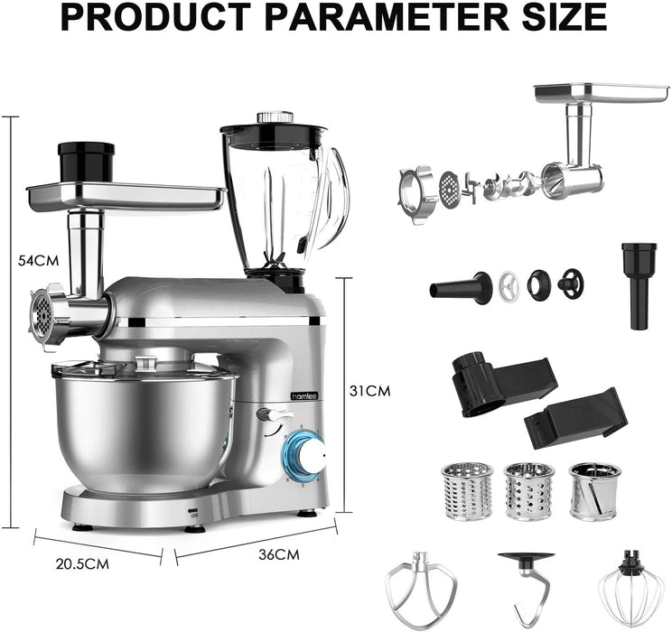 3 in 1 Universal Küchenmaschine 1800W Multifunktionale Knetmaschine 6-stufige Gescheindigkeit Mixer, mit Fleischwolf, 1.5L Saftpresse