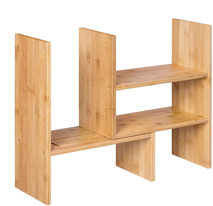3 verstellbarer Ablagesystem Tisch-Organizer, platzsparendes DIY-Tischregal, kleines Bücherregal, Büro, Küche, Bad, Naturbambus