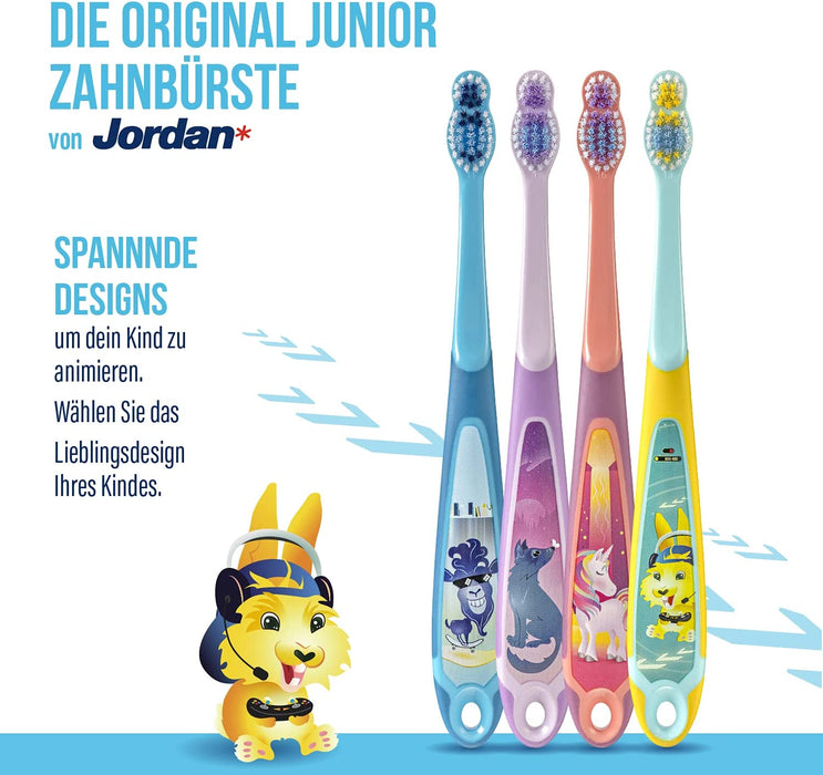 3 Zahnbürste Kinder | Kinder zahnbürste für 6-9 Jahre | Weiche Borsten, doppelter ergonomischer Griff & BPA-frei | Rosa und Blaue Farbe | Pack 4 Einheiten