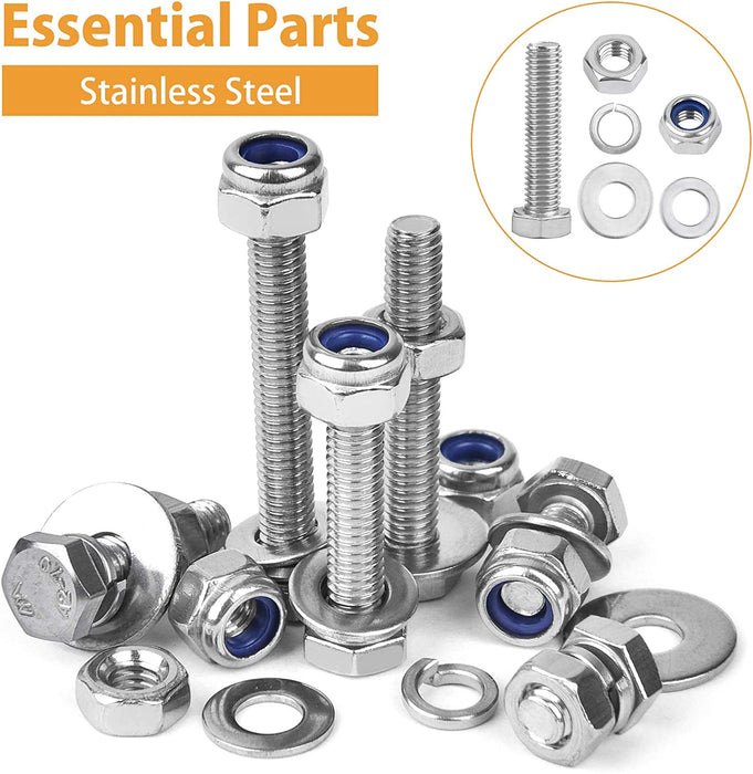 390PCS M4 Sechskantschrauben DIN 933 Sechskantschraube mit Gewinde bis Kopf Edelstahl Schrauben Set Maschinenschrauben muttern 