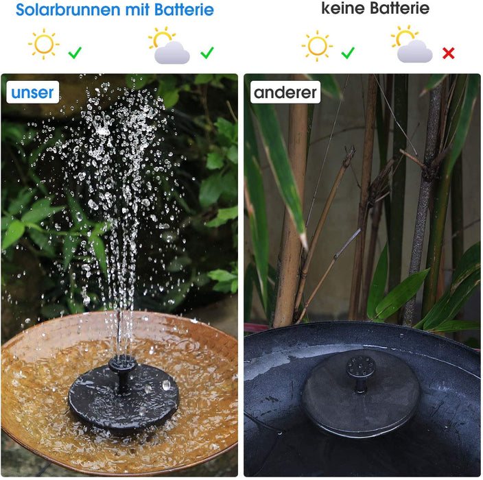 6.5W Solar Springbrunnen Eingebaute1500 mAh Batterie Upgraded Solar Teichpumpe Wasserpumpe Solar Schwimmender Fontäne Pumpe mit 6 Fontänenstile 
