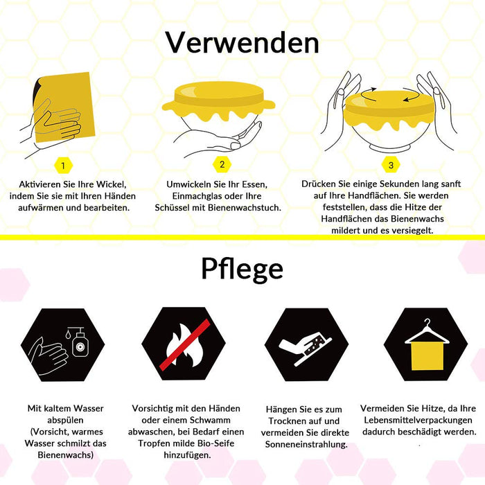3er Set Bienenwachstücher Größe L,M,S - Wachstücher 100% Natürliche Inhaltsstoffe - Die Wiederverwendbare Alternative zu Frischhaltefolie