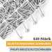 640PCS M3 M4 M5 Bohrschrauben Schnellbauschrauben 304 Edelstahl A2-70 Schrauben Set Flachkopf Blechschrauben Kreuzschlitzschrauben