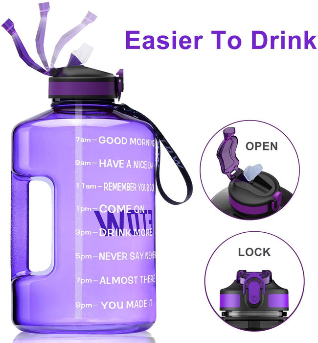3,78 Liter Trinkflasche Sport mit Zeitangaben und Strohhalme, 3,78L Groß Sportflasche BPA Frei, Auto Wasserbehälter Auslaufsicher Sportflasche (Lila 3,78L)