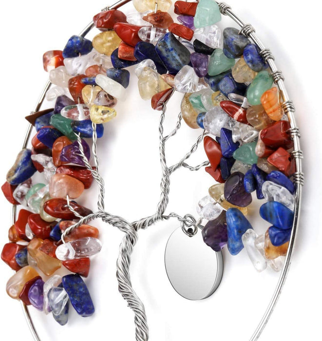 7 Chakren Lebensbaum Fensterdeko Hängend Handgefertigt Wire Wrap Chakra Steine Baum des Lebensbaum Feng Shui Deko Edelstein Traumfänger