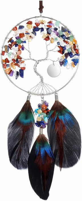 7 Chakren Lebensbaum Fensterdeko Hängend Handgefertigt Wire Wrap Chakra Steine Baum des Lebensbaum Feng Shui Deko Edelstein Traumfänger