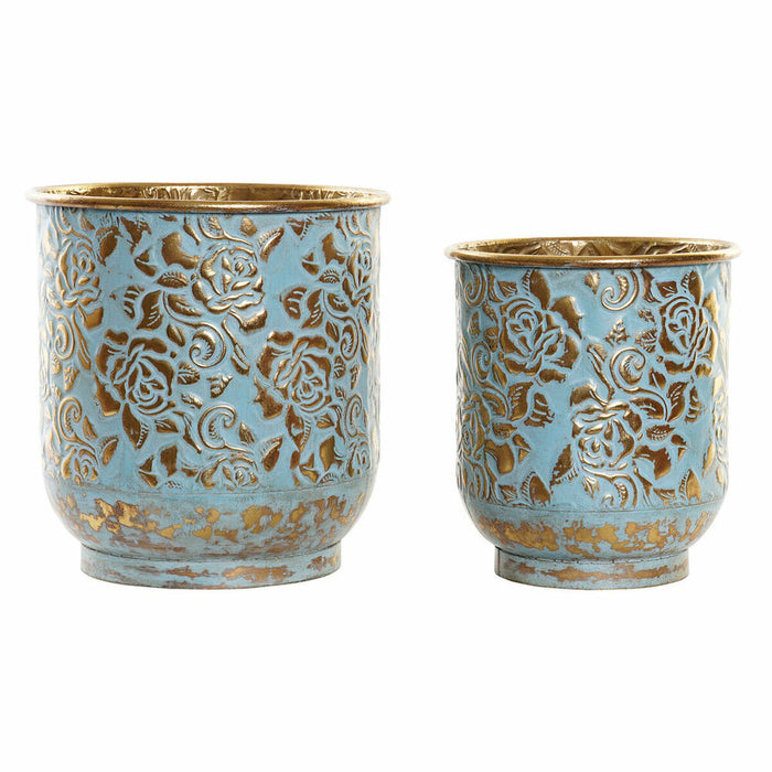 Blumentopf DKD Home Decor Blau Gold Metall Romantisch (27 x 27 x 28 cm)