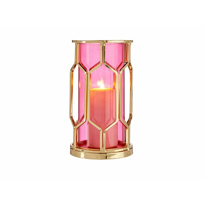 Kerzenschale Rosa Golden Metall Glas (11,5 x 19,5 x 11,5 cm)