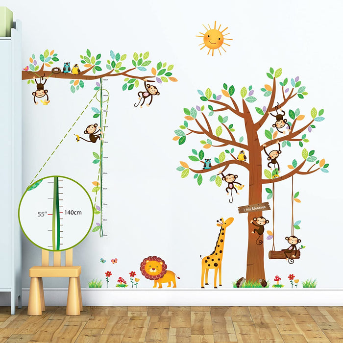 8 Affen Groß Baum Zweig Höhentabelle Waldtiere Tiere Wandtattoo Wandsticker Wandaufkleber Wanddeko für Wohnzimmer Schlafzimmer Kinderzimmer