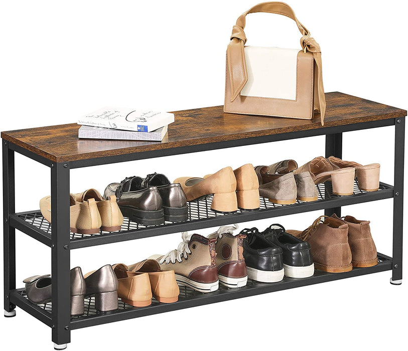 Schuhbank, Schuhregal mit 2 Ablagen, Aufbewahrung für Schuhe, 100 x 30 x 45 cm, für Eingangsbereich, Flur, Wohnzimmer, Metallgestell, Industrie-Design