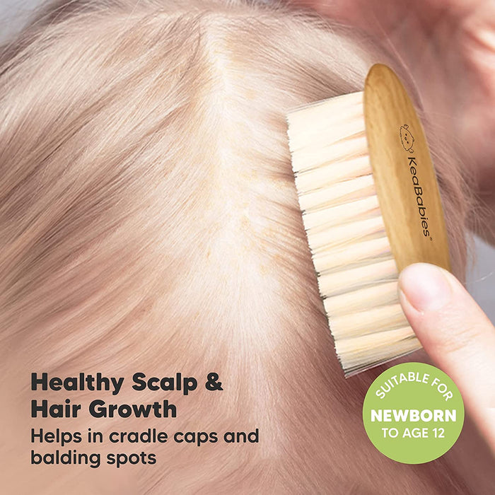 Baby Haarbürste und Baby Kamm Set - Natürliche Holz Babyhaar Haarbürste mit weichen Ziegenborsten - Baby Bürste 0-6 monate