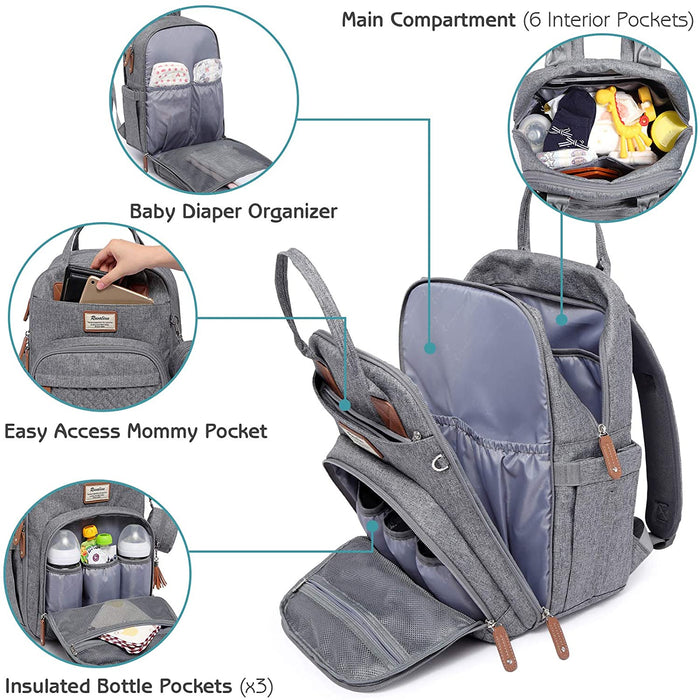 Baby Wickelrucksack Wickeltasche Rucksack mit tragbarer Wickelauflage, Schnullerhalter und Kinderwagengurten, Babytasche Multifunktional 
