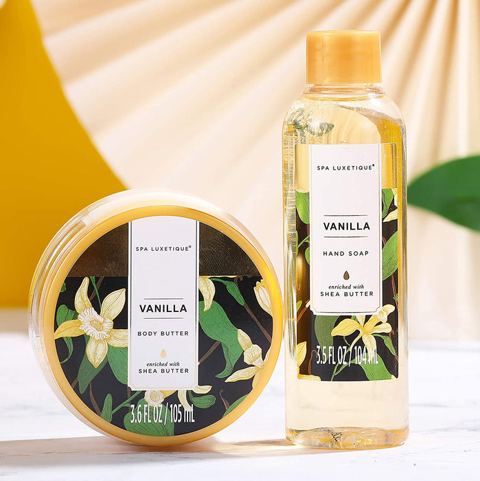 Bade Geschenkset für Frauen SPA LUXETIQUE 10 tlg. Set Vanilla Duft - Handcreme, Duschgel, Schaumbad, Bodylotion, Badesalz, Badeschwamm 