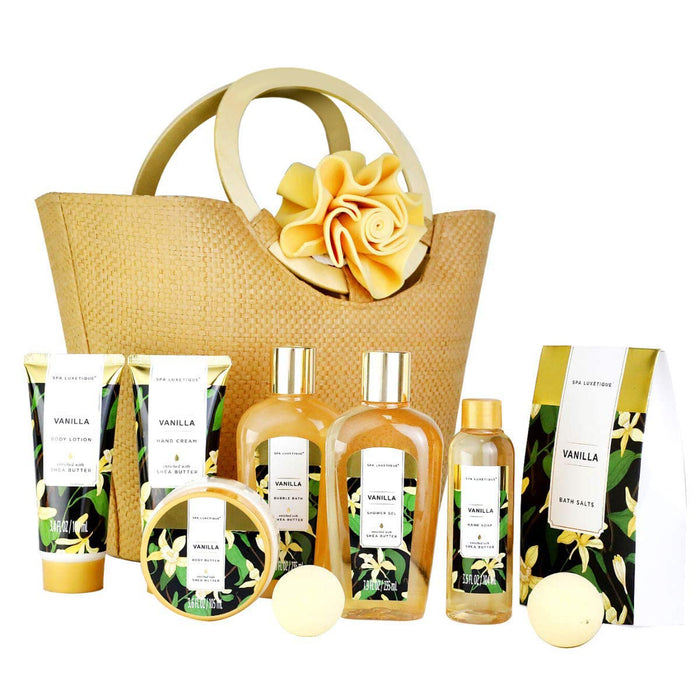 Bade Geschenkset für Frauen SPA LUXETIQUE 10 tlg. Set Vanilla Duft - Handcreme, Duschgel, Schaumbad, Bodylotion, Badesalz, Badeschwamm 