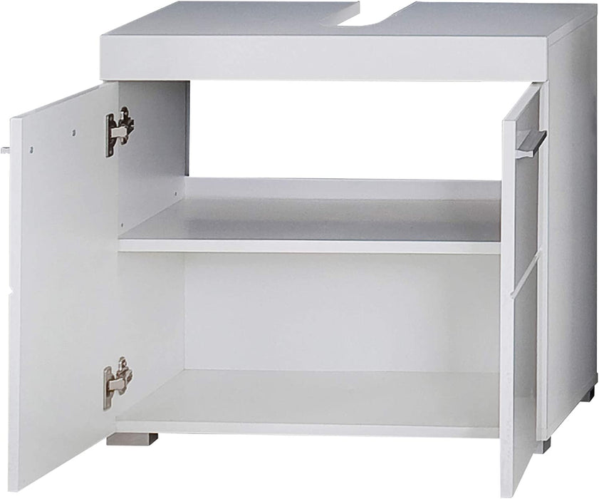 Badezimmer Waschbeckenunterschrank Unterschrank Amanda, 60 x 56 x 34 cm in Weiß / Weiß Hochglanz mit viel Stauraum