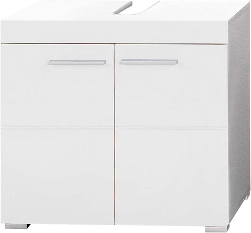 Badezimmer Waschbeckenunterschrank Unterschrank Amanda, 60 x 56 x 34 cm in Weiß / Weiß Hochglanz mit viel Stauraum