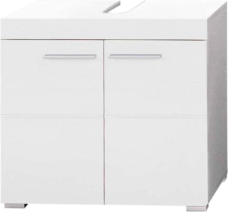 Badezimmer Waschbeckenunterschrank Unterschrank Amanda, 60 x 56 x 34 cm in Weiß / Weiß Hochglanz mit viel Stauraum