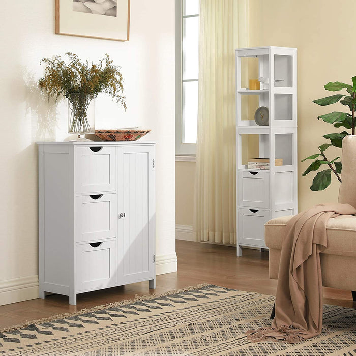 Badezimmerschrank, Badschrank mit 3 großen Schubladen und Einer verstellbaren Regalebene, 60 x 30 x 81 cm, weiß