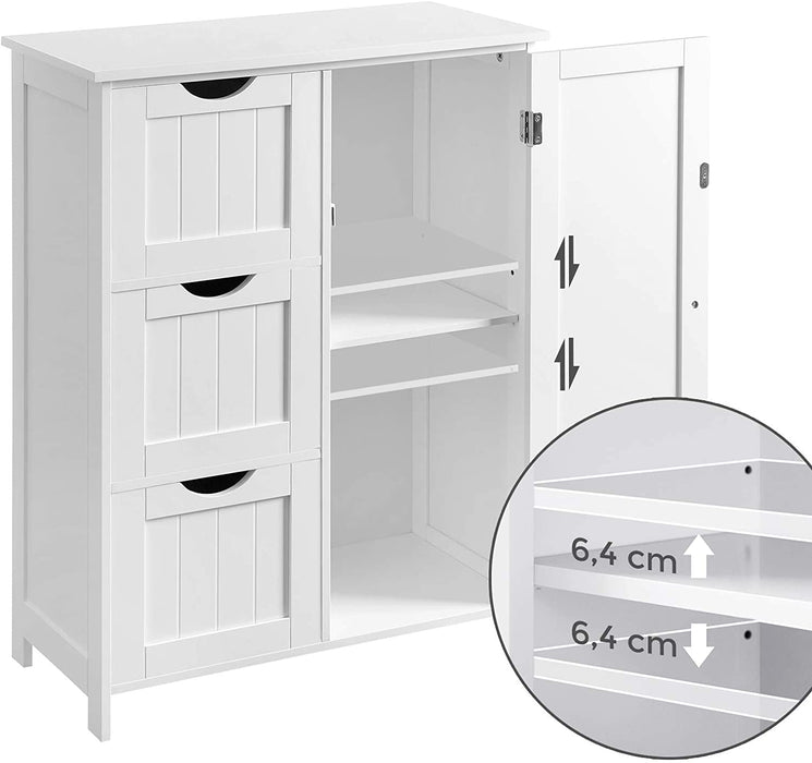 Badezimmerschrank, Badschrank mit 3 großen Schubladen und Einer verstellbaren Regalebene, 60 x 30 x 81 cm, weiß
