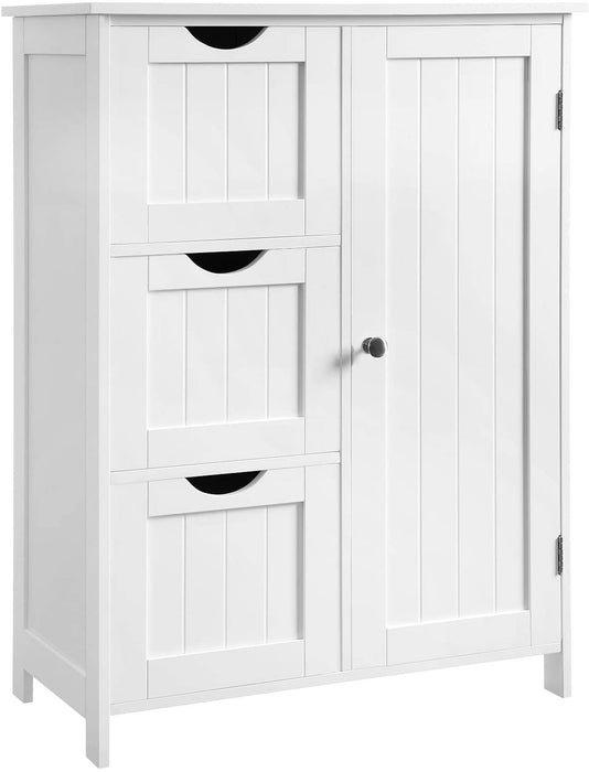 Badezimmerschrank, Badschrank mit 3 großen Schubladen und Einer verstellbaren Regalebene, 60 x 30 x 81 cm, weiß