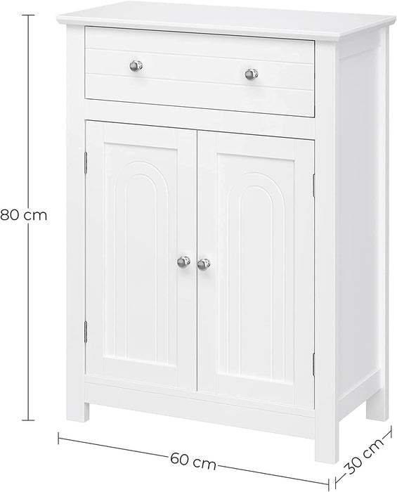 Badezimmerschrank, Badschrank mit Schublade und verstellbarem Zwischenfach, Aufbewahrungsschrank, Landhausstil, 60 x 30 x 80 cm, weiß