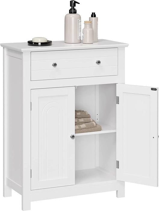 Badezimmerschrank, Badschrank mit Schublade und verstellbarem Zwischenfach, Aufbewahrungsschrank, Landhausstil, 60 x 30 x 80 cm, weiß