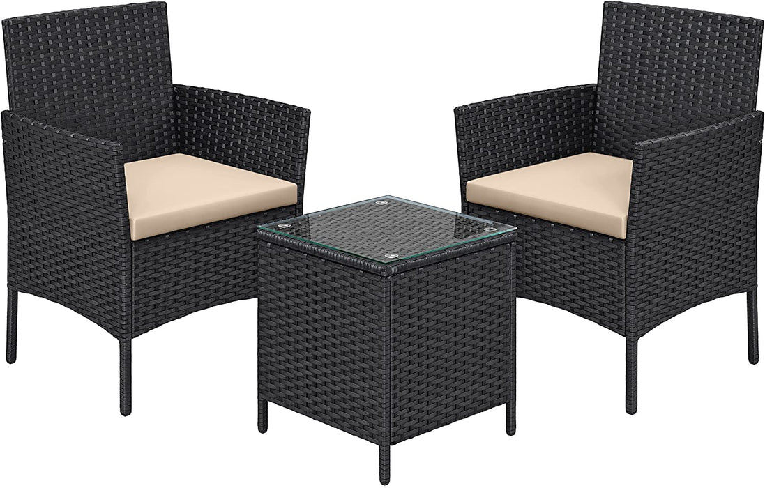 Balkonmöbel, Gartenmöbel-Set, aus PE-Polyrattan, Lounge-Set, Tisch und 2 Stühle, Terrassenmöbel, Outdoor, für Terrasse, Balkon, Garten, schwarz-Taupe