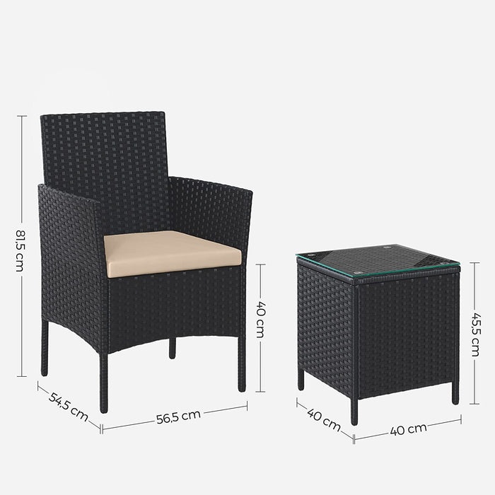 Balkonmöbel, Gartenmöbel-Set, aus PE-Polyrattan, Lounge-Set, Tisch und 2 Stühle, Terrassenmöbel, Outdoor, für Terrasse, Balkon, Garten, schwarz-Taupe
