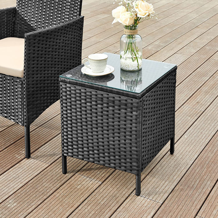 Balkonmöbel, Gartenmöbel-Set, aus PE-Polyrattan, Lounge-Set, Tisch und 2 Stühle, Terrassenmöbel, Outdoor, für Terrasse, Balkon, Garten, schwarz-Taupe