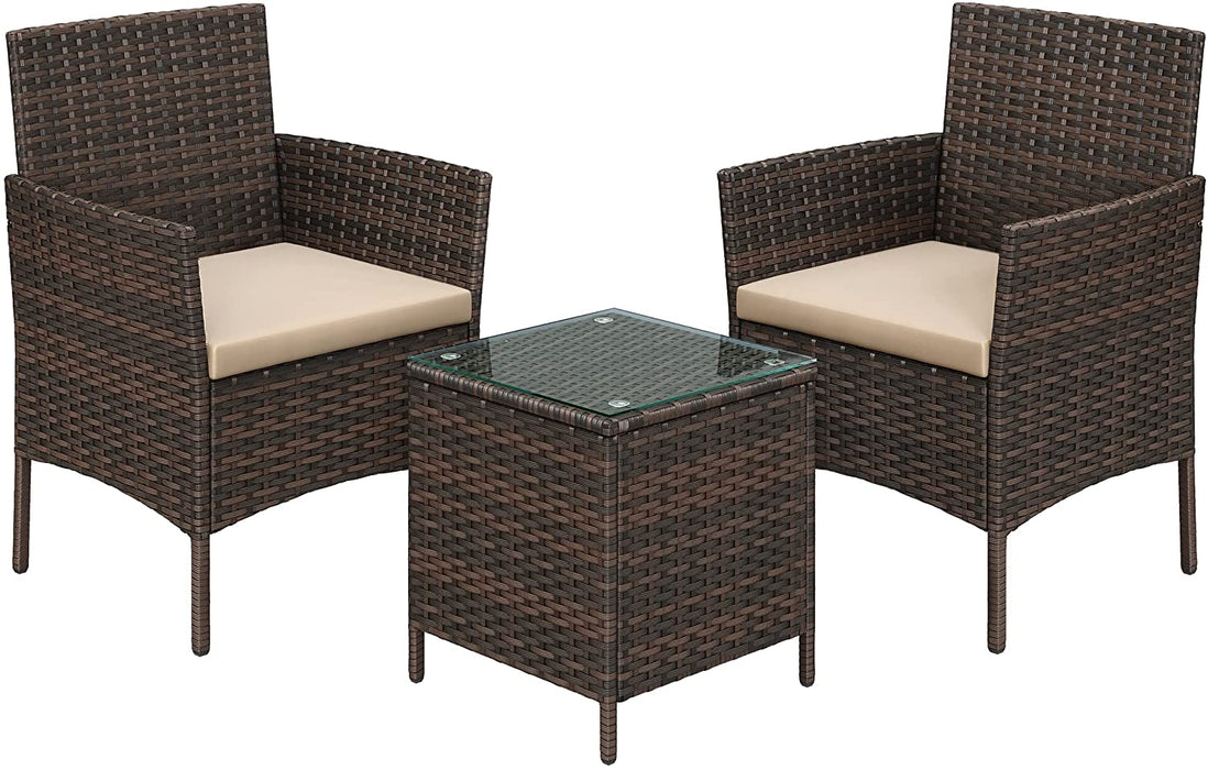 Balkonmöbel, Gartenmöbel-Set, aus PE-Polyrattan, Lounge-Set, Tisch und 2 Stühle, Terrassenmöbel, Outdoor, für Terrasse, Balkon, Garten, braun-Taupe