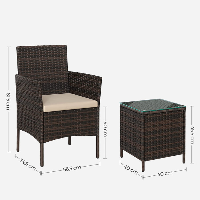 Balkonmöbel, Gartenmöbel-Set, aus PE-Polyrattan, Lounge-Set, Tisch und 2 Stühle, Terrassenmöbel, Outdoor, für Terrasse, Balkon, Garten, braun-Taupe