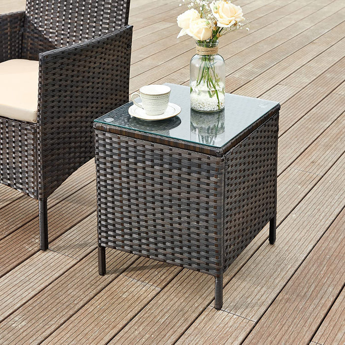Balkonmöbel, Gartenmöbel-Set, aus PE-Polyrattan, Lounge-Set, Tisch und 2 Stühle, Terrassenmöbel, Outdoor, für Terrasse, Balkon, Garten, braun-Taupe