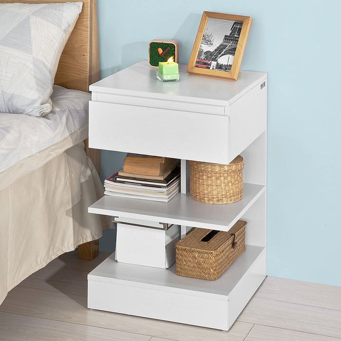 Beistelltisch Nachttisch Nachtschrank Kommode mit 1 Schublade und 3 Ablagen weiß BHT 39x65x39cm
